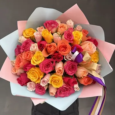 Розы Кения 51 шт микс 40 см в упаковке арт. 11740