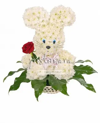 Купить Зайка большой с розой (B1288) в Москве