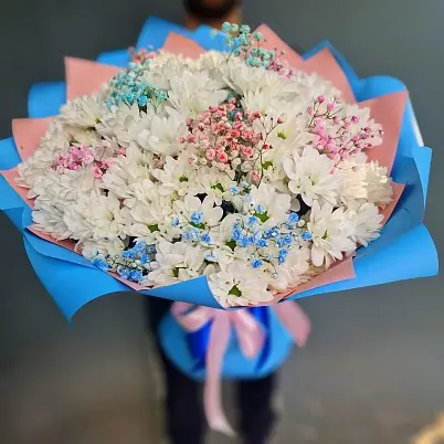 Купить Хризантема бакарди и гипсофила (15+5) арт. 12139 в Москве