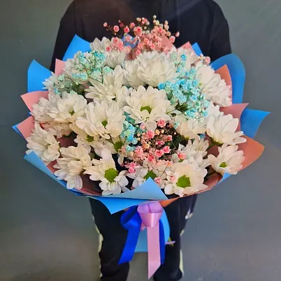 Купить Хризантема бакарди и гипсофила (5+2) арт. 12137 в Москве