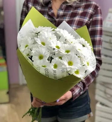 Купить Хризантема 5 шт, в зеленой упаковке в Москве