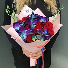 Орхидеи дендробиумы Блю и красная роза (6+9) арт. 12120 (2)