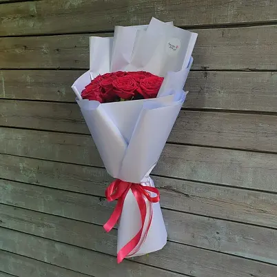 Купить Розы Премиум 15 шт красные высота 50 см в голубой упаковке - Просто роза ру в Москве