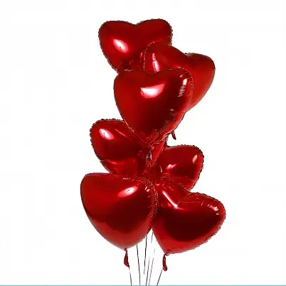 Купить Шары сердца большие фольгированные с гелием 7шт арт. 7051 в Москве