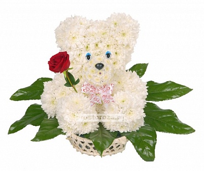 Купить Мишка белый с розой (B1320) в Москве