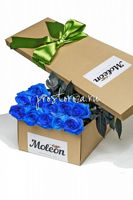 Синие розы 11 шт 50см в крафт коробке